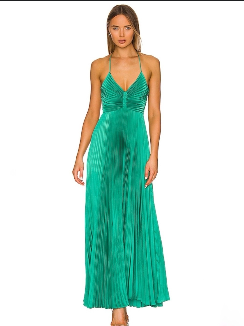 ALC Aries Green Pleated Maxi Dress with Spaghetti Straps size 0